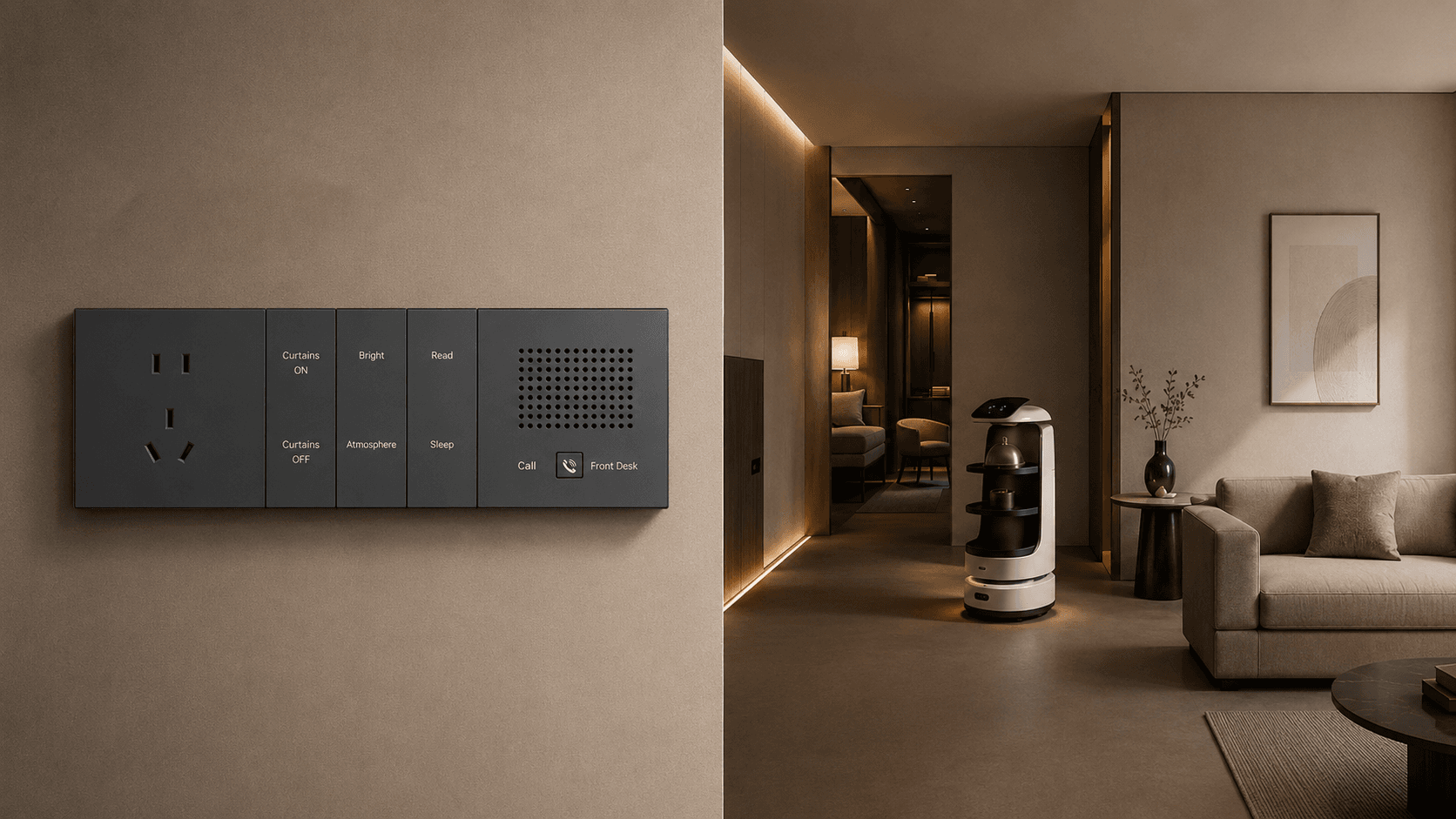 Concept hotel lighting and wall-control scene
