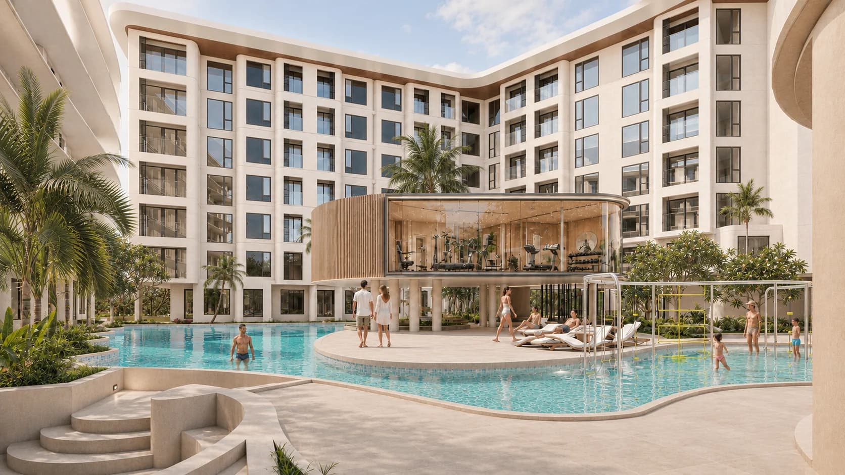 Design visual of The One AURA Hotel pool courtyard