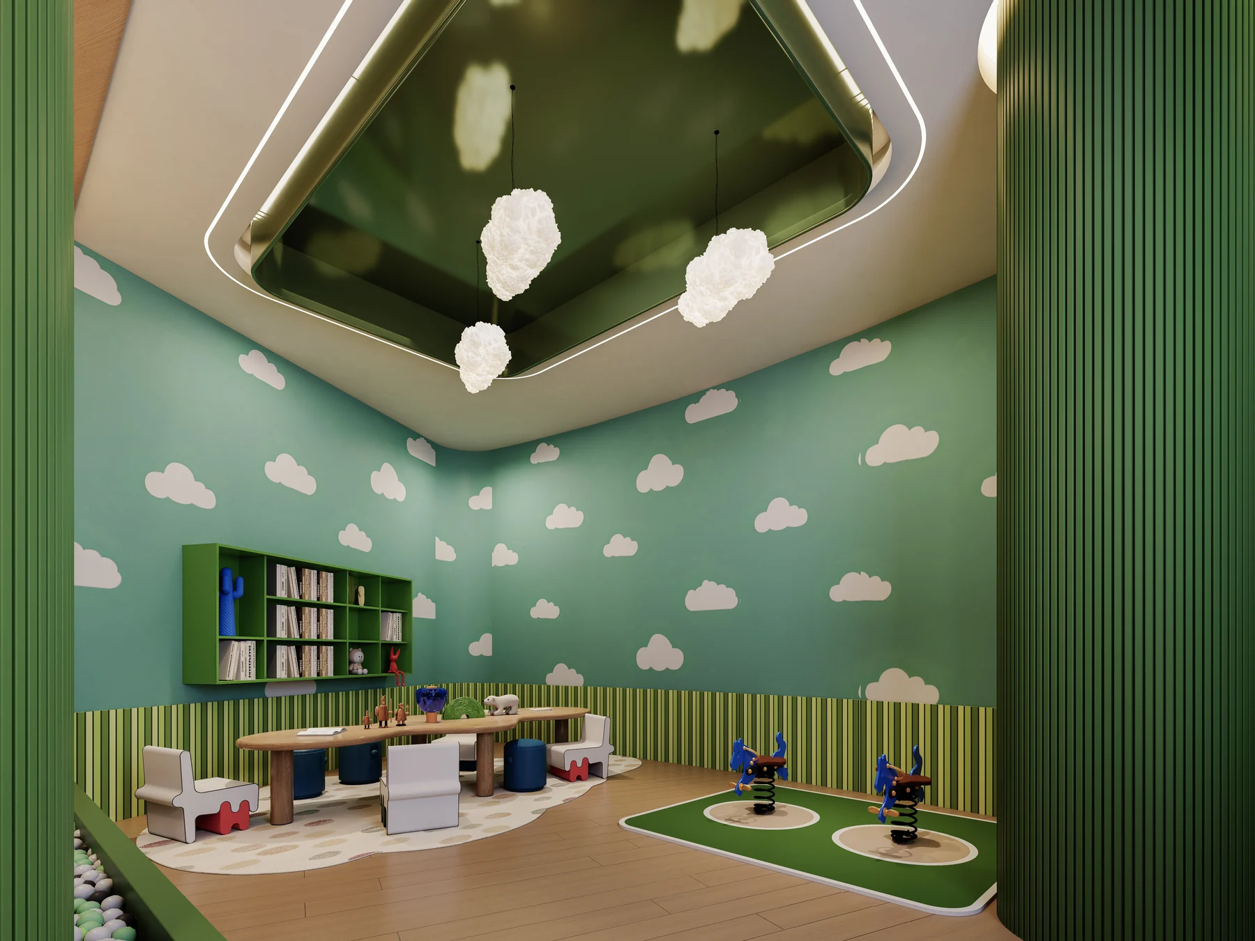 Design visualization of climbing and seating areas in the children's zone