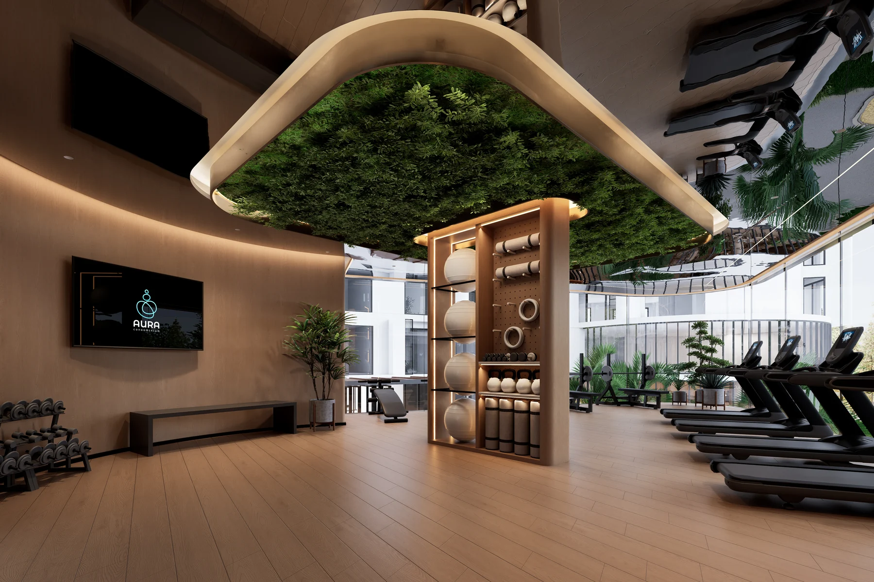 Design visualization connecting the fitness area with outdoor greenery