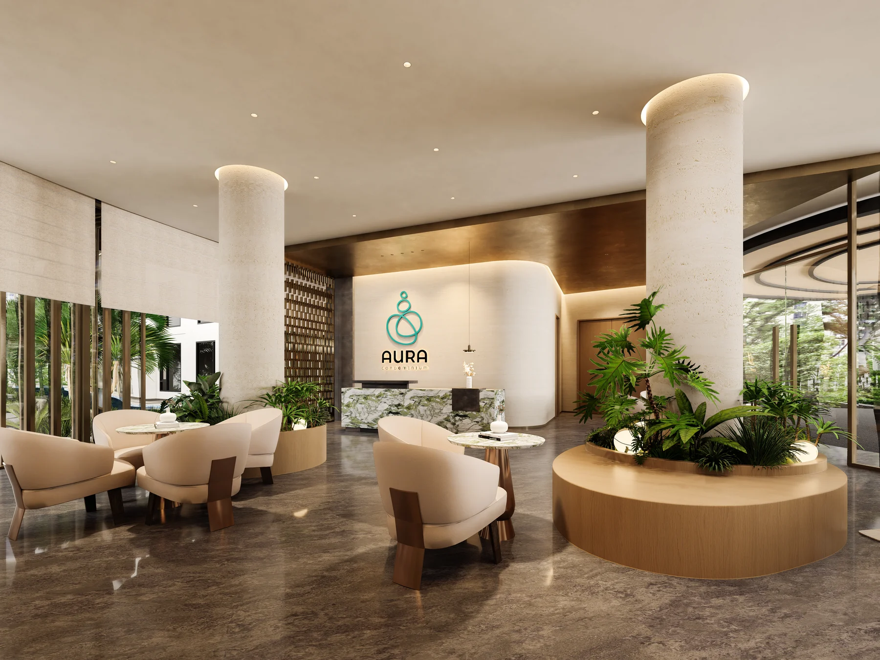 Design visualization of the lobby reception and waiting areas